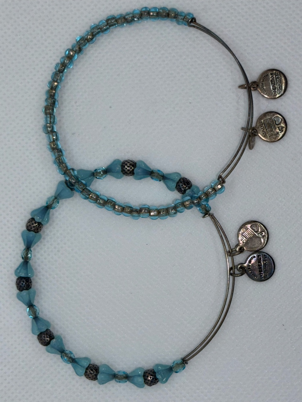 Alex and Ani Turquoise Beaded Bangle Bracelet Set with Silver Charms
